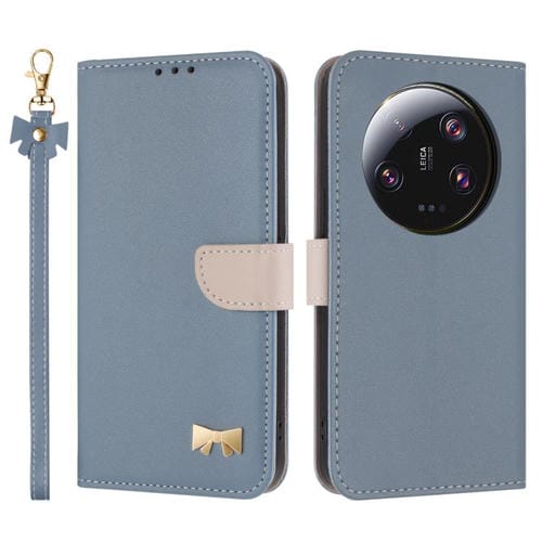 Funda de cuero con lazo metálico y correa para la mano para Xiaomi 13 Ultra (azul claro)