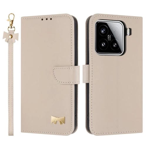 Funda de cuero con lazo metálico y correa para la mano para Xiaomi 15 (albaricoque)