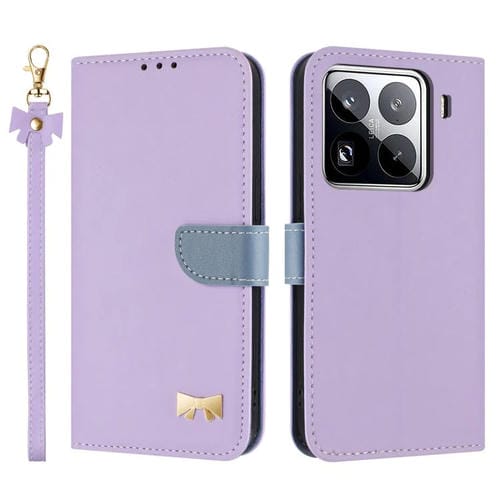 Funda de cuero con lazo metálico y correa para la mano para Xiaomi 15 Pro (morado)