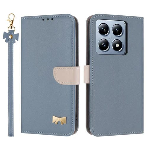 Funda de cuero con lazo metálico y correa para la mano para Xiaomi 14T Pro (azul claro)