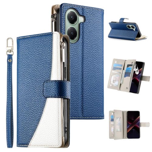 Funda de cuero con cremallera para Redmi Turbo 4 / Xiaomi Poco X7 Pro, con costuras, para mĂșltiples tarjetas y correa corta (azul oscuro)