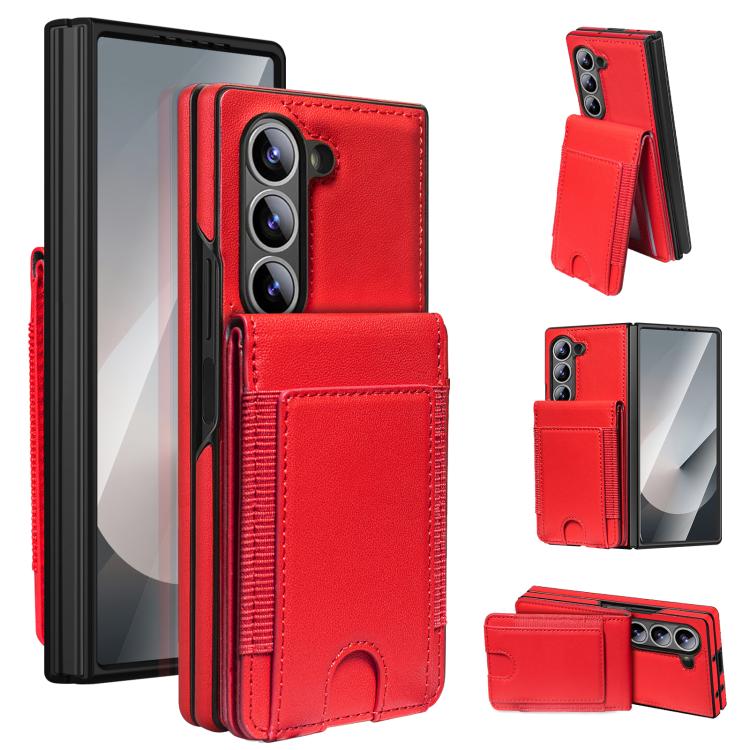 Funda de cuero con película templada integrada para Samsung Galaxy Z Fold5 (rojo)