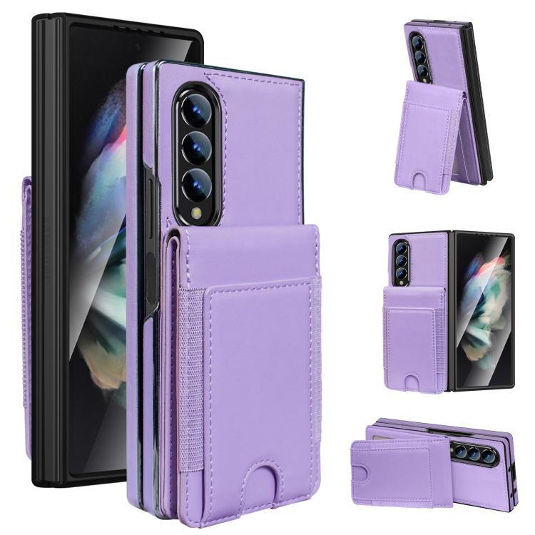 Funda de cuero con película templada integrada para Samsung Galaxy Z Fold3 (morado claro)