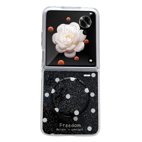 Funda para teléfono con purpurina y diseño de puntos para Honor Magic V Flip (negra)