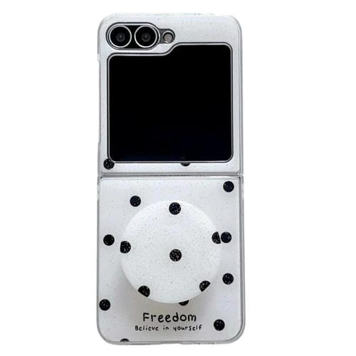 Funda para Samsung Galaxy Z Flip5 con diseño de puntos brillantes y soporte (blanca)