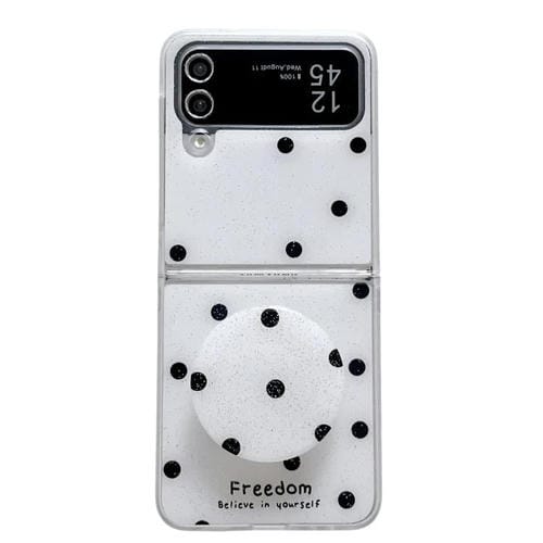 Funda para Samsung Galaxy Z Flip4 con diseño de puntos brillantes y soporte (blanca)