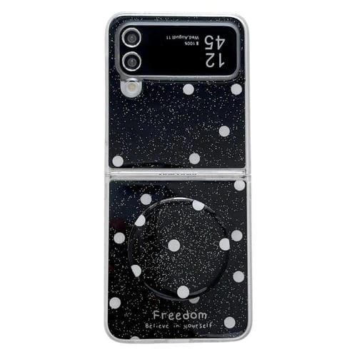 Funda para Samsung Galaxy Z Flip3 5G con diseño de puntos brillantes y soporte (negra)