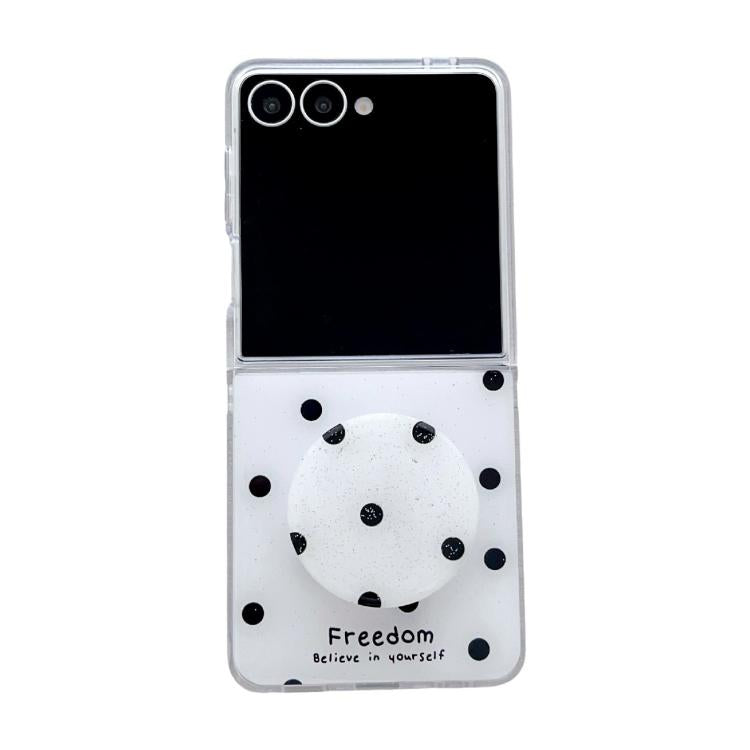 Funda para Samsung Galaxy Z Flip7 5G con diseño de puntos brillantes y soporte (blanca)
