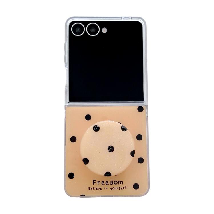 Funda para Samsung Galaxy Z Flip7 5G con diseño de puntos brillantes y soporte (dorada)