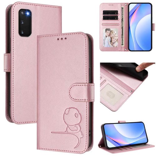 Funda de piel con estampado de panda y RFID para Samsung Galaxy S20 FE con cordón (rosa)