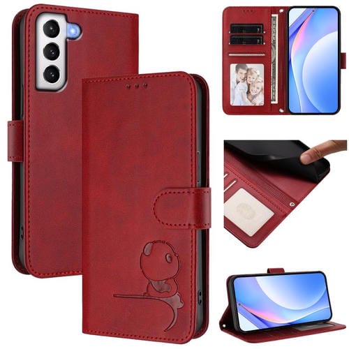 Funda de piel con estampado RFID y cordón para Samsung Galaxy S21+ 5G (rojo vino)