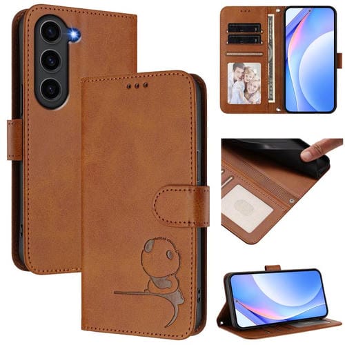 Funda de cuero con relieve RFID y cordón para Samsung Galaxy S23 5G (marrón)