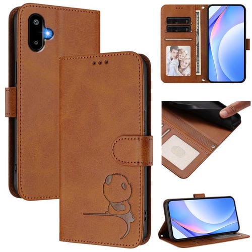 Funda de cuero con relieve RFID y cordón para Samsung Galaxy F06 5G / M06 5G (marrón)