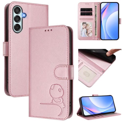 Funda de cuero con relieve RFID y cordón para Samsung Galaxy M35 5G (rosa)