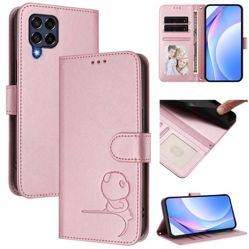 Funda de cuero con relieve RFID y cordón para Samsung Galaxy M53 5G (rosa)