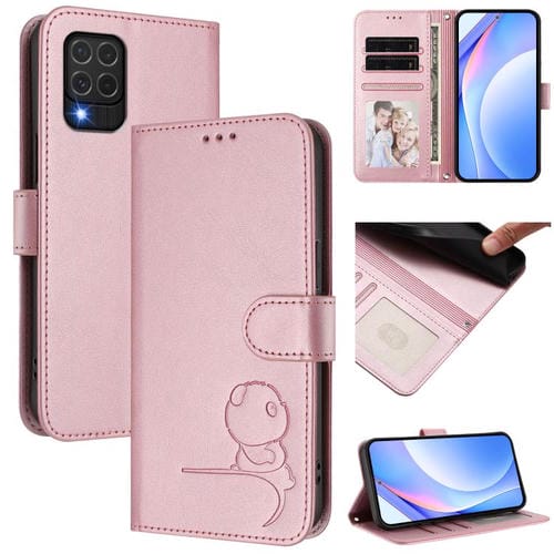 Funda de cuero con relieve RFID y cordón para Samsung Galaxy M62/F62 4G (rosa)