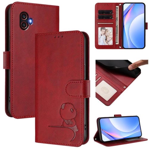 Funda de piel con grabado RFID y cordón para Samsung Galaxy XCover6 Pro (rojo vino)