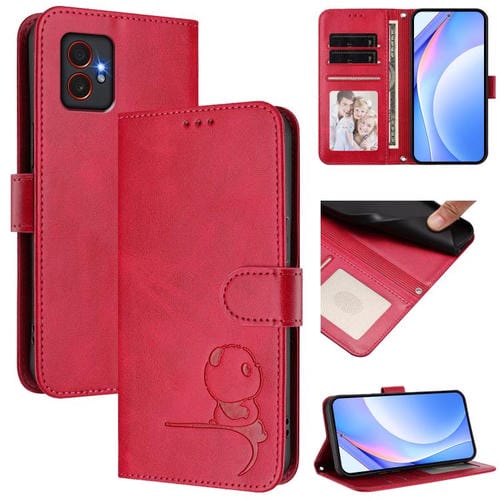 Funda de cuero RFID con estampado de panda y cordón para Samsung Galaxy XCover7 Pro (rosa)