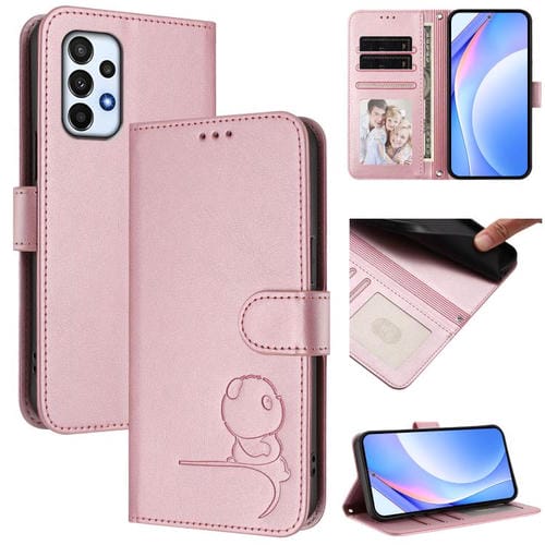 Funda de piel con estampado RFID y cordón para Samsung Galaxy A23 4G/5G (rosa)