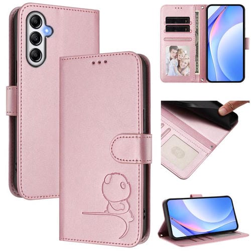 Funda de cuero con relieve RFID y cordón para Samsung Galaxy A24 4G (rosa)