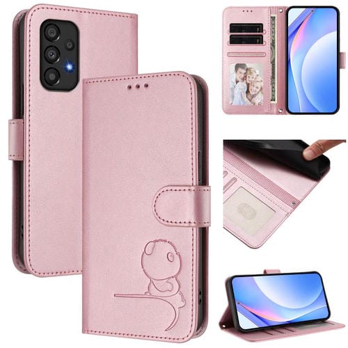 Funda de cuero con estampado RFID y cordón para Samsung Galaxy A33 5G (rosa)