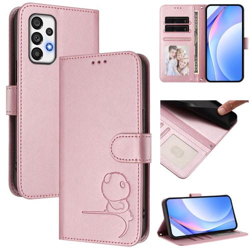 Funda de cuero con estampado RFID y cordón para Samsung Galaxy A73 5G (rosa)