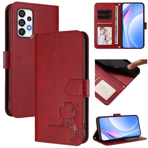 Funda de piel con estampado RFID y cordón para Samsung Galaxy A73 5G (rojo vino)