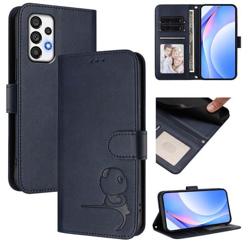 Funda de cuero con relieve RFID y cordón para Samsung Galaxy A73 5G (azul)