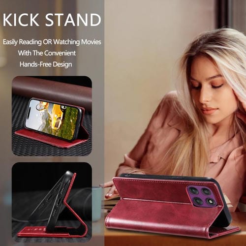 Funda de cuero magnético con textura retro RFID TTUDRCH para Motorola Edge 60 Pro (roja)