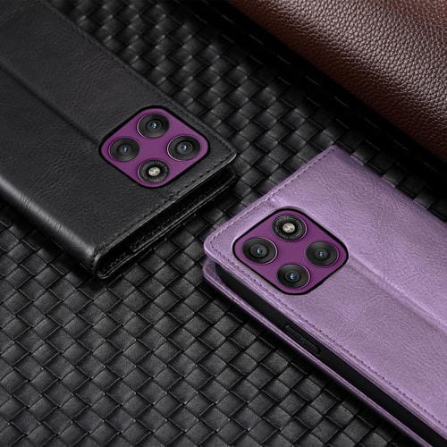 Funda de cuero magnético con textura retro RFID TTUDRCH para Motorola Edge 60 Pro (morado)