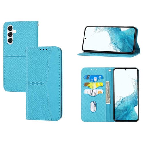 Funda de cuero magnético con textura tejida y costuras para Samsung Galaxy A17 5G/A26 5G (azul)