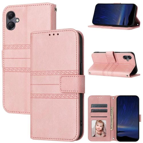 Funda de piel sintética con diseño de rayas en relieve para Samsung Galaxy A07 4G/A06 4G (rosa)