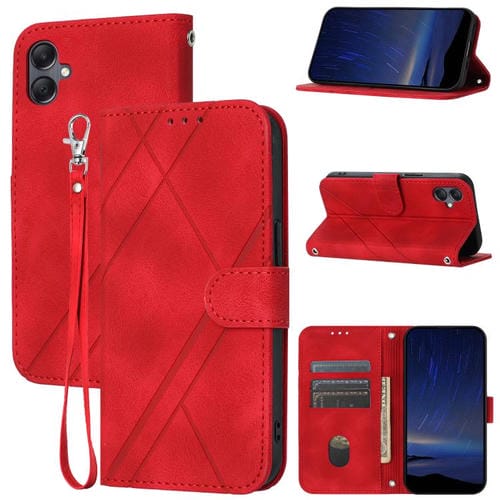 Funda de cuero con relieve y cordón para Samsung Galaxy A07 4G / A06 4G (roja)