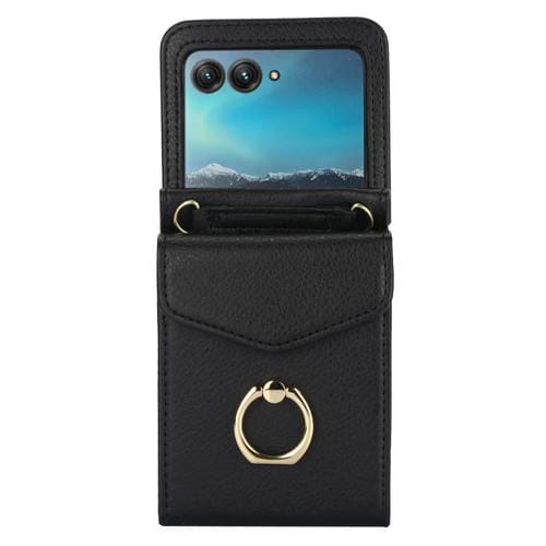 Funda con ranura para tarjeta RFID y soporte de anillo para Motorola Razr 40 Ultra (negra)