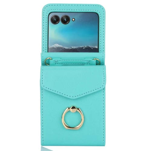 Funda para Motorola Razr 40 Ultra con ranura para tarjeta RFID y soporte de anillo (verde menta)