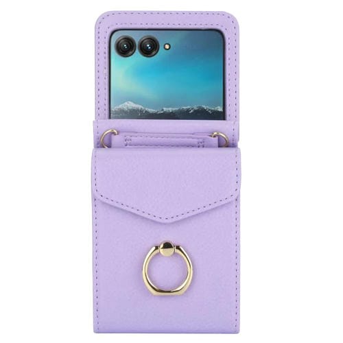 Funda para Motorola Razr 40 Ultra con ranura para tarjeta RFID y soporte de anillo (morado)