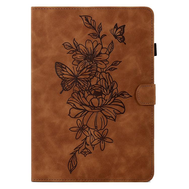 Funda de cuero con relieve de mariposa peonía para Xiaomi Redmi Pad 2 (marrón)