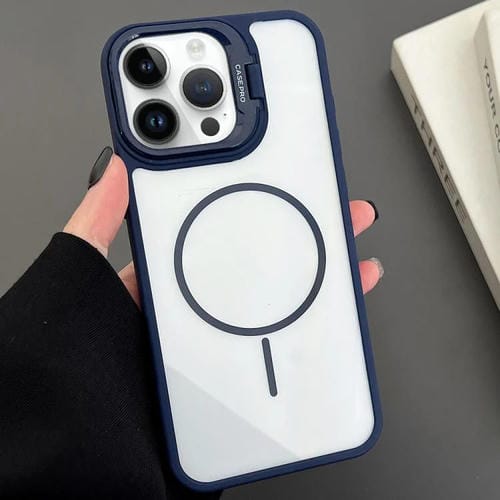 Funda magnética MagSafe para iPhone 15 Pro Max con soporte para lente de PC (azul)