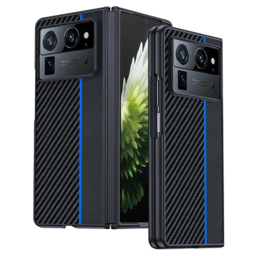 Funda ultrafina con textura de fibra de carbono para Tecno Phantom V Fold2 (negro y azul)