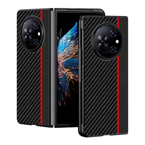 Funda ultrafina con textura de fibra de carbono para Tecno Phantom V Fold (negro y rojo)