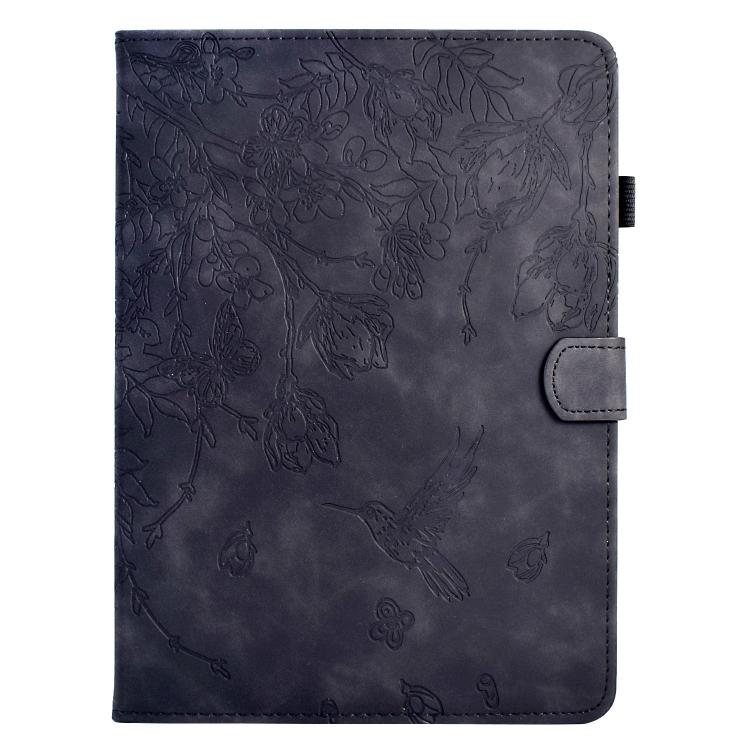 Funda de cuero inteligente con estampado de flores y pájaros para Xiaomi Redmi Pad 2 (negra)