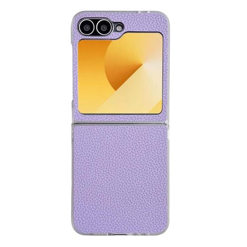 Funda de cuero con textura de lichi transparente para Samsung Galaxy Z Flip5 (morado)