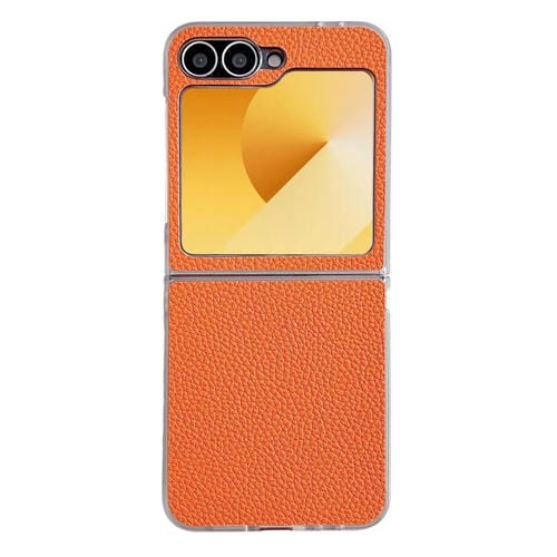 Funda de cuero transparente con textura de lichi para Samsung Galaxy Z Flip5 (naranja)