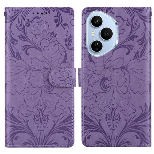 Funda de cuero con estampado floral en relieve para Honor 400 Pro Global (160,8 mm) (morado)