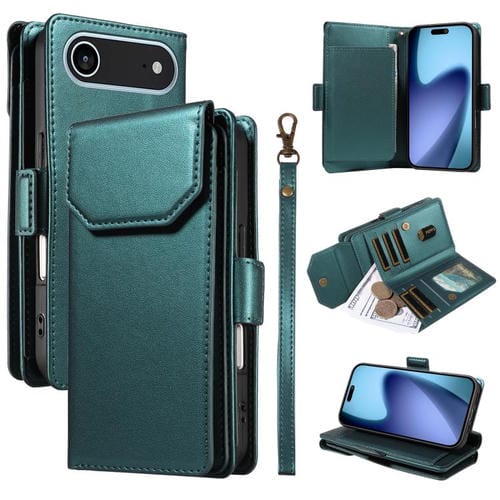 Funda de cuero con múltiples tarjetas y correa para iPhone 17 Air (verde)