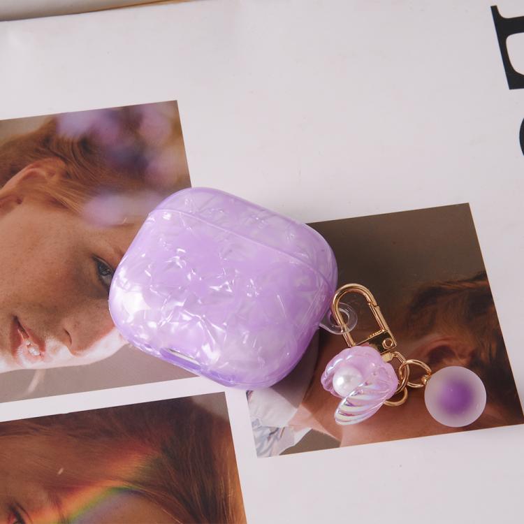 Estuche para AirPods 3 con textura de perla y hebilla colgante (morado claro)