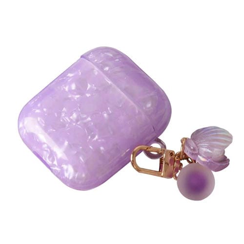 Estuche para auriculares AirPods 1/2 con textura de perla y hebilla colgante (morado claro)
