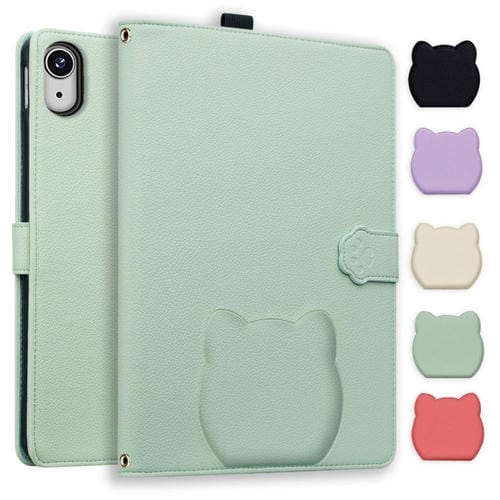 Funda inteligente de piel de lichi con tacto de gato para iPad 2025/2022 (verde)