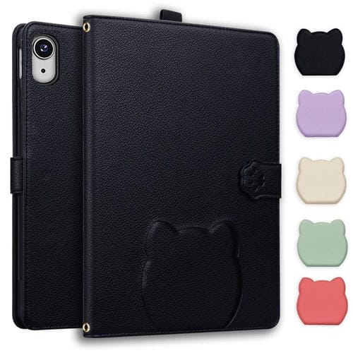 Funda inteligente de piel de lichi con tacto de gato para iPad mini 2024/mini 6 (negra)