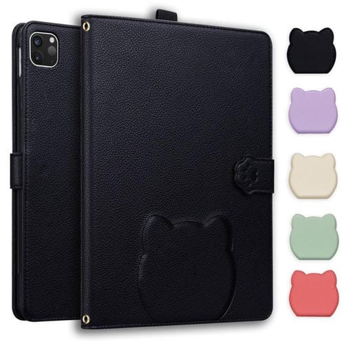 Funda inteligente de piel de lichi con tacto de gato para iPad Pro 13 (2024) (negra)